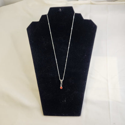 Silver Toned Necklace, 8.5" long, With Orange Crystal/ Artificial Diamond,