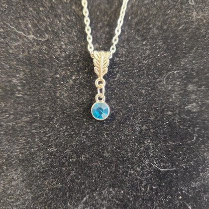 Silver Toned Necklace, 8.5" long, With Orange Crystal/ Artificial Diamond,