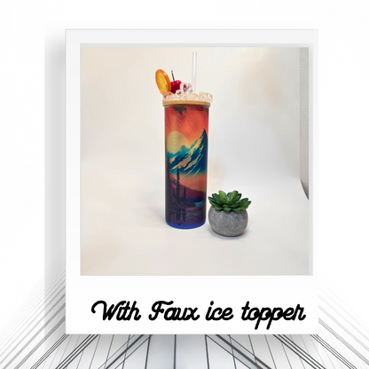 25oz Glass Tumbler with Mountains | Bamboo Lid Cold Drink Cup