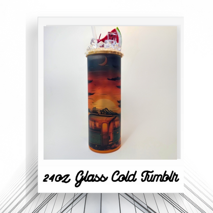 24oz Retro camper cold tumbler with ice topper