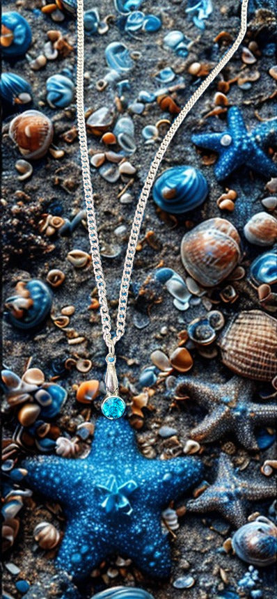 Birthstone Essential Collection Aqua Crystal Pendant Necklace – 18-Inch Silver-Tone Chain