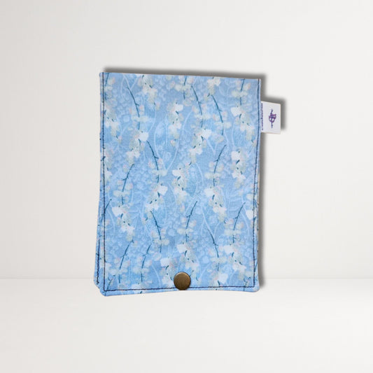 Blue Flower Fabric Sanitary Pouch With Snap Closure for tampons & Pads