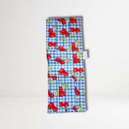 Fabric Cherry Checker Sanitary Pouch for Tampons | Reusable Snap Closure Essentials Pouch