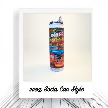 20oz Soda Can Retro Cars and Dinner| Reusable Hot And Cold Tumbler