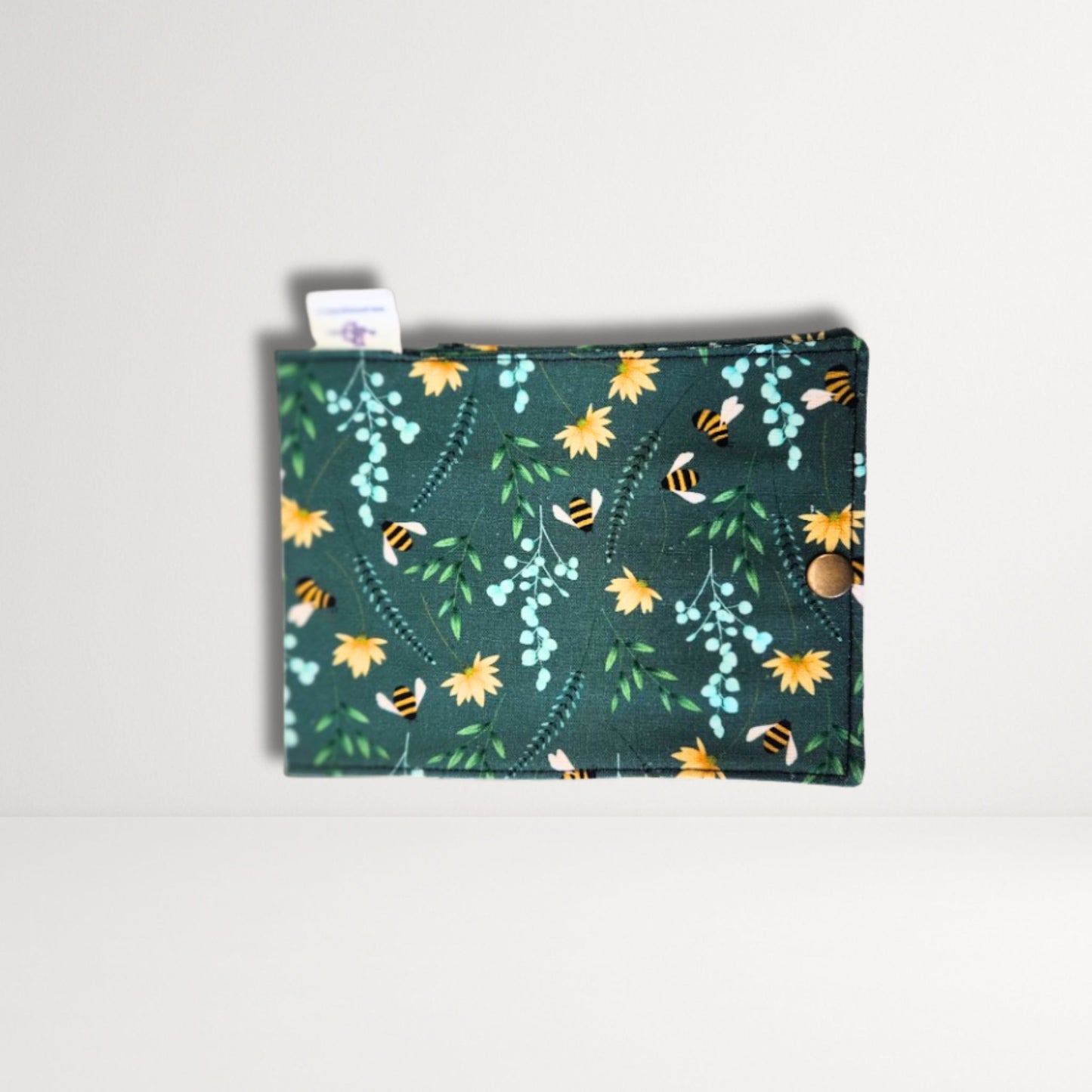 Green Bee Fabric Sanitary Pouch With Snap Closure For Pads & Tampons