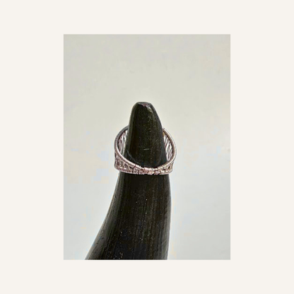 Handmade silver-plated wire wrapped Rainforest Jasper adjustable ring showing the back of ring