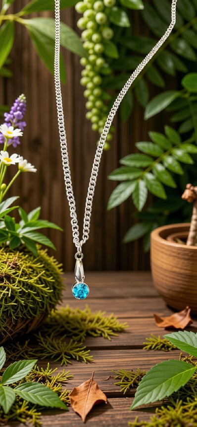Essential Blue Crystal Pendant Necklace – 18-Inch Silver-Tone Chain