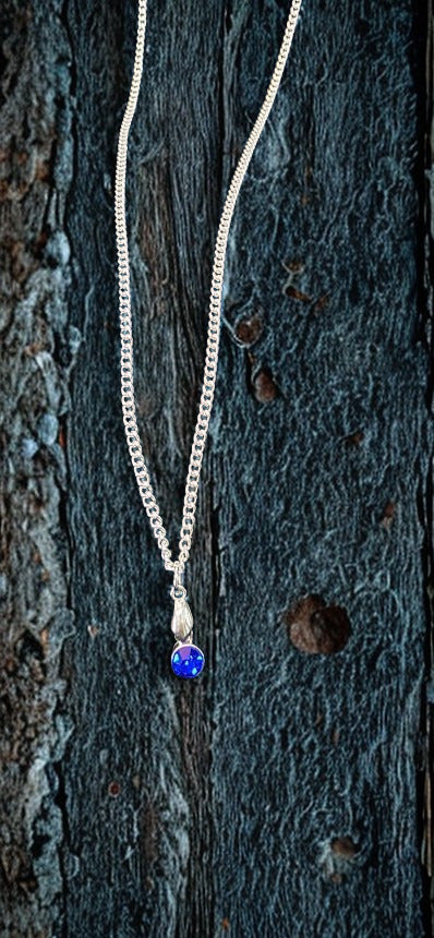 Essential Dark Blue Crystal Pendant Necklace – 18-Inch Silver-Tone Chain| Birthstone