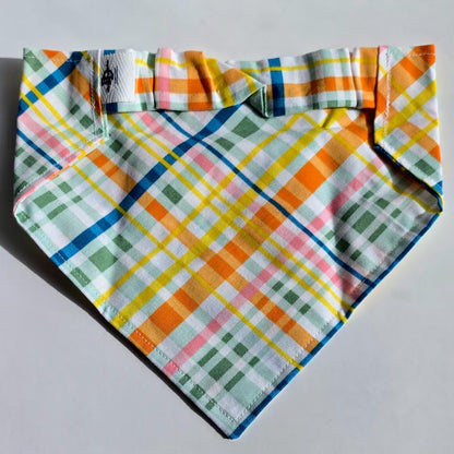 Handmade Multicolor Plaid Scrunchie Dog Bandana –Small- Medium-Large