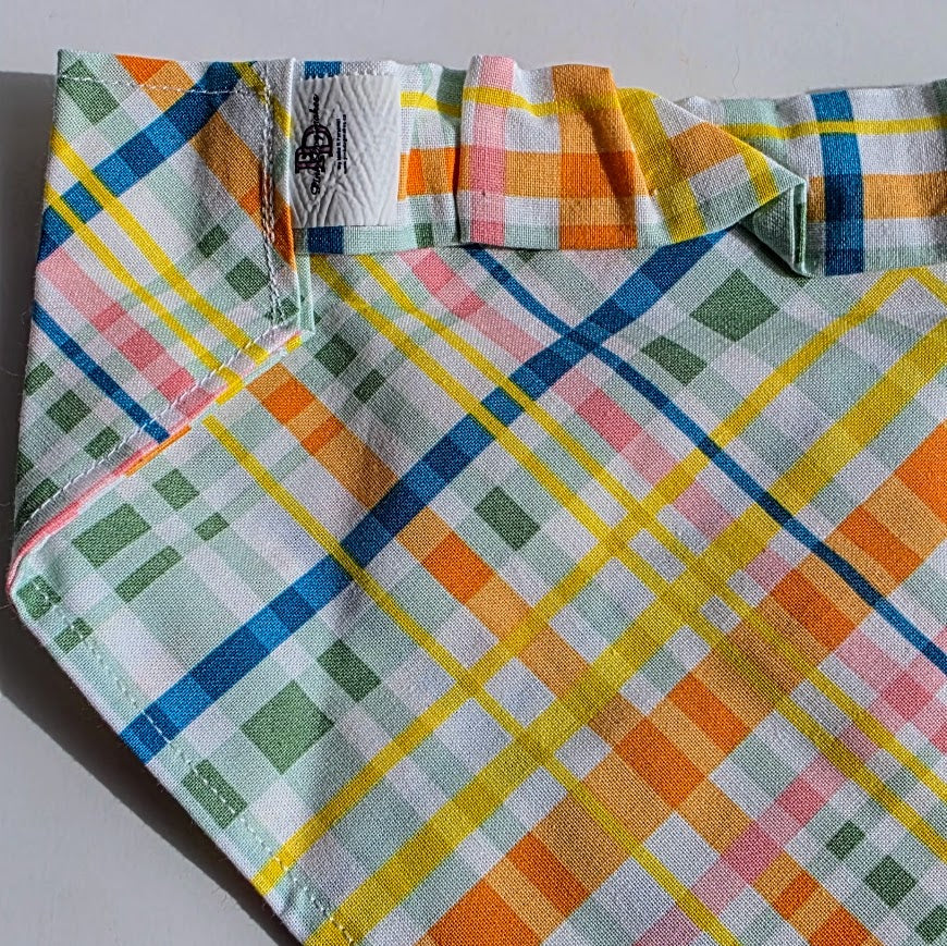 Handmade Multicolor Plaid Scrunchie Dog Bandana –Small- Medium-Large