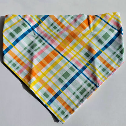 Handmade Multicolor Plaid Scrunchie Dog Bandana –Small- Medium-Large
