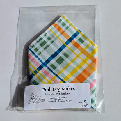 Handmade Multicolor Plaid Scrunchie Dog Bandana –Small- Medium-Large