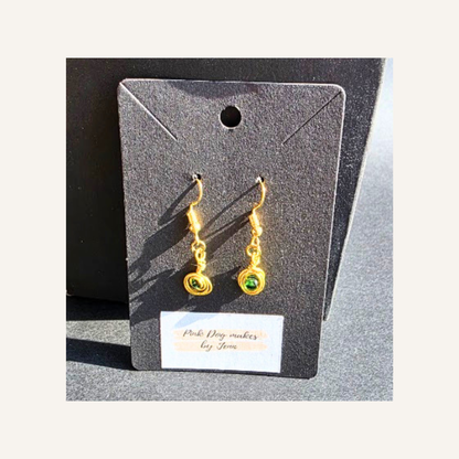 Handmade Gold-Tone Spiral Earrings with Green Bead Accent