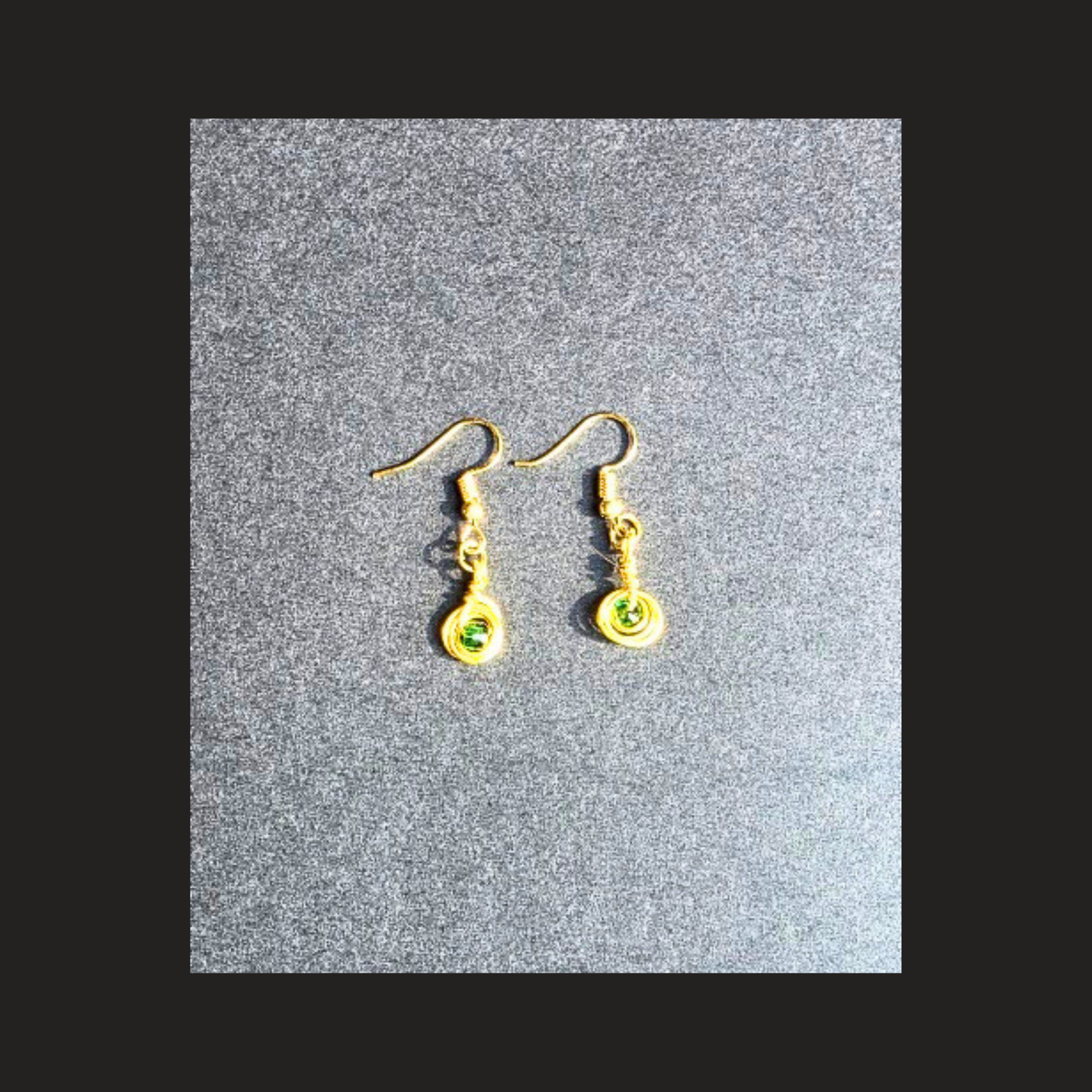 Handmade Gold-Tone Spiral Earrings with Green Bead Accent