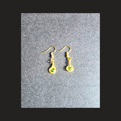 Handmade Gold-Tone Spiral Earrings with Green Bead Accent